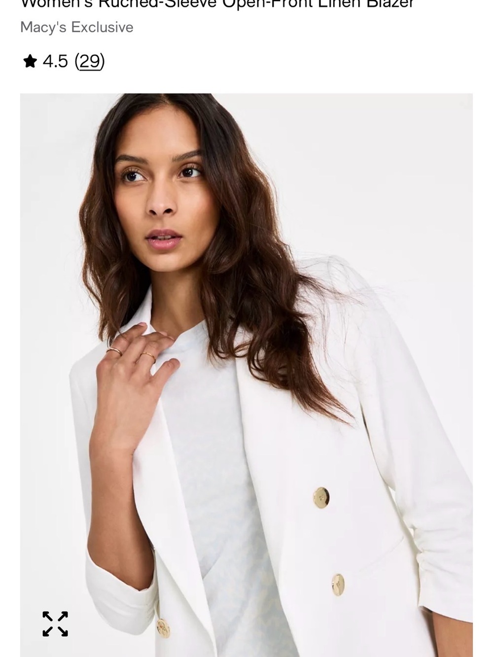 Bar III White Linen Blend Double Breasted Ruched Sleeve Blazer L